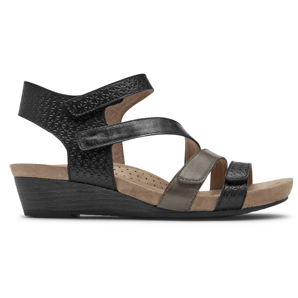 Sandálias Rockport Cobb Hill Hollywood 4-Strap Senhora - Pretas ( 537-LIBPSN )
